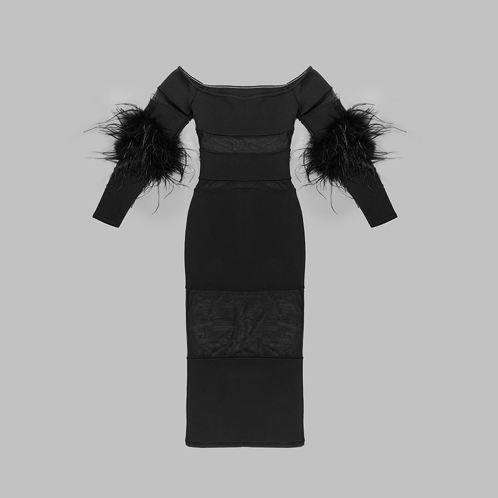 Luxury Feather Bandage Midi Dress