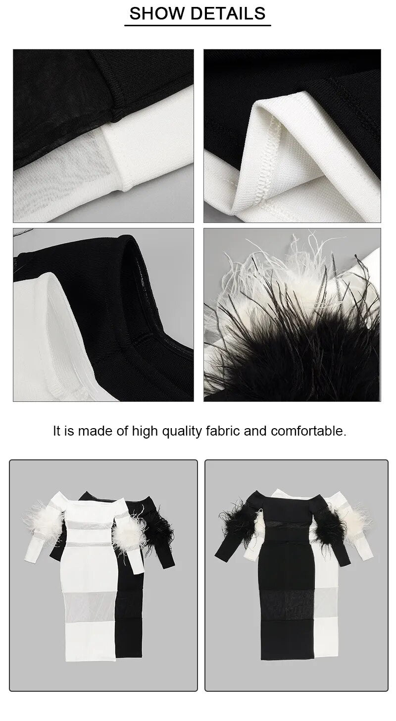 Luxury Feather Bandage Midi Dress