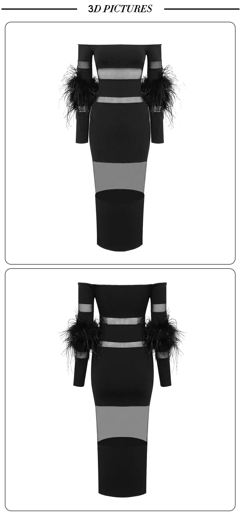 Luxury Feather Bandage Midi Dress