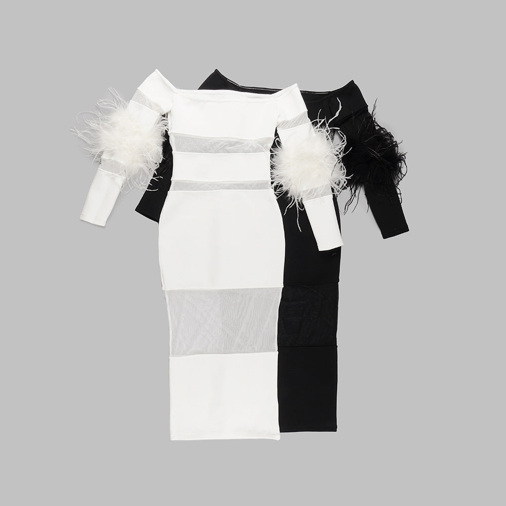 Luxury Feather Bandage Midi Dress