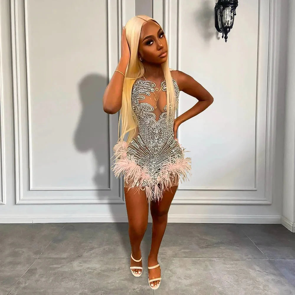 Luxury Feather Cocktail Dress