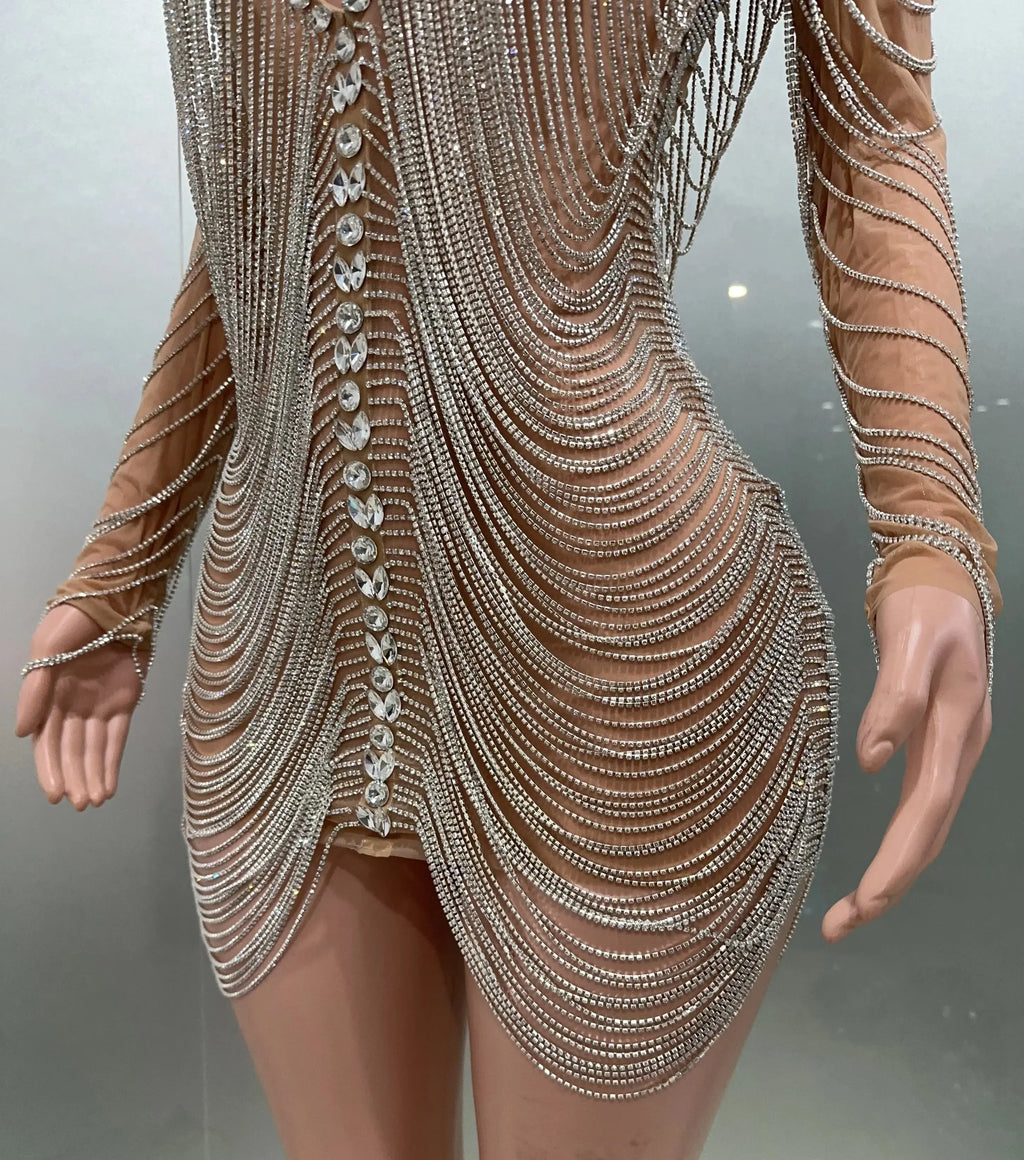 Luxury Tassels Chain Mini Dress