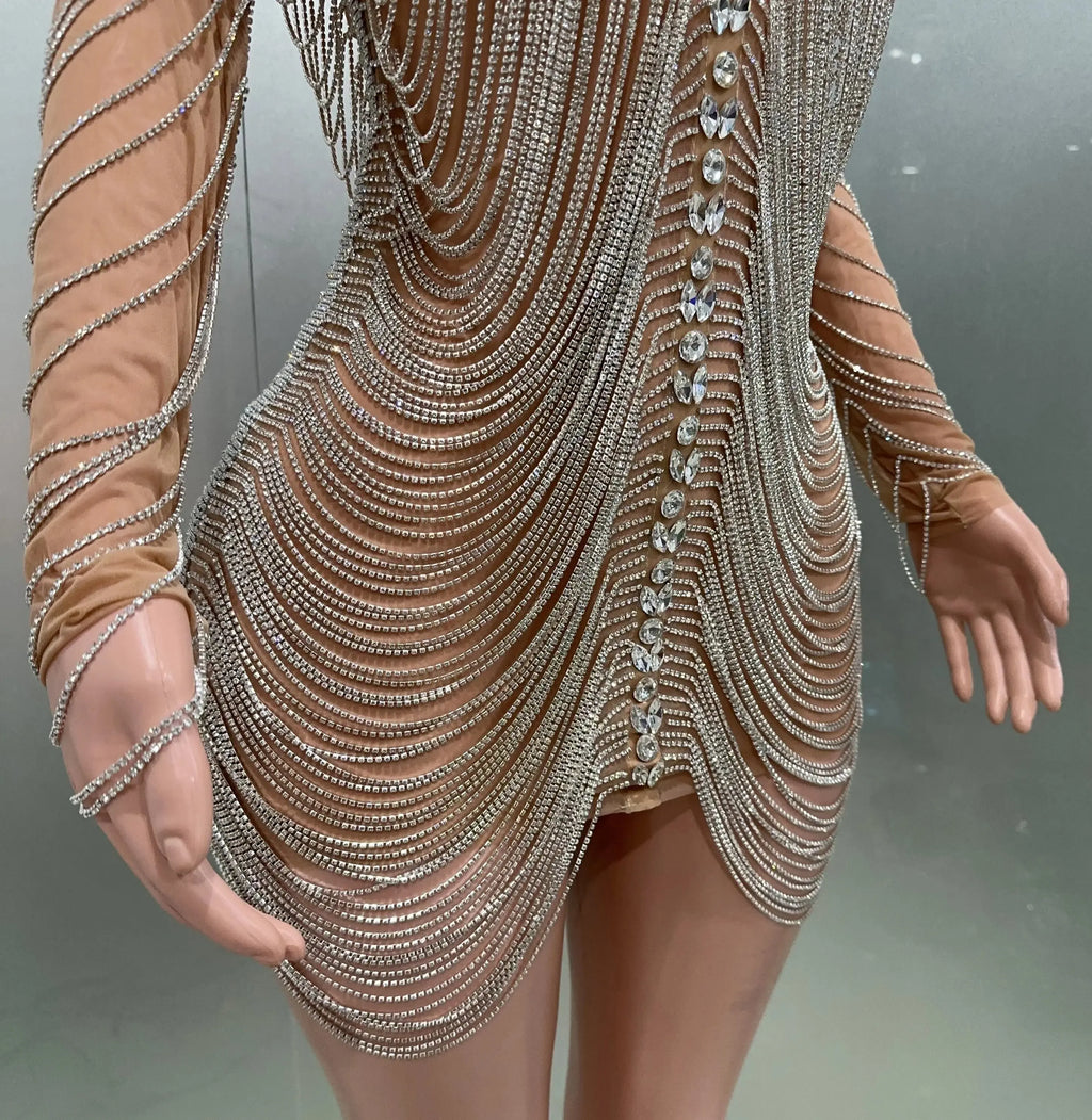Luxury Tassels Chain Mini Dress