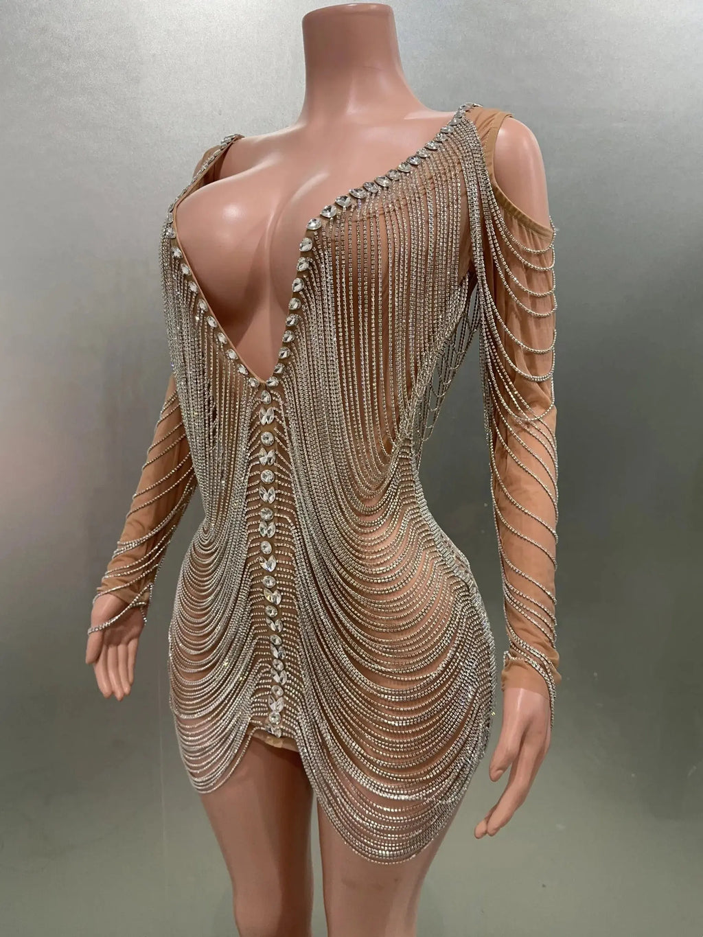Luxury Tassels Chain Mini Dress