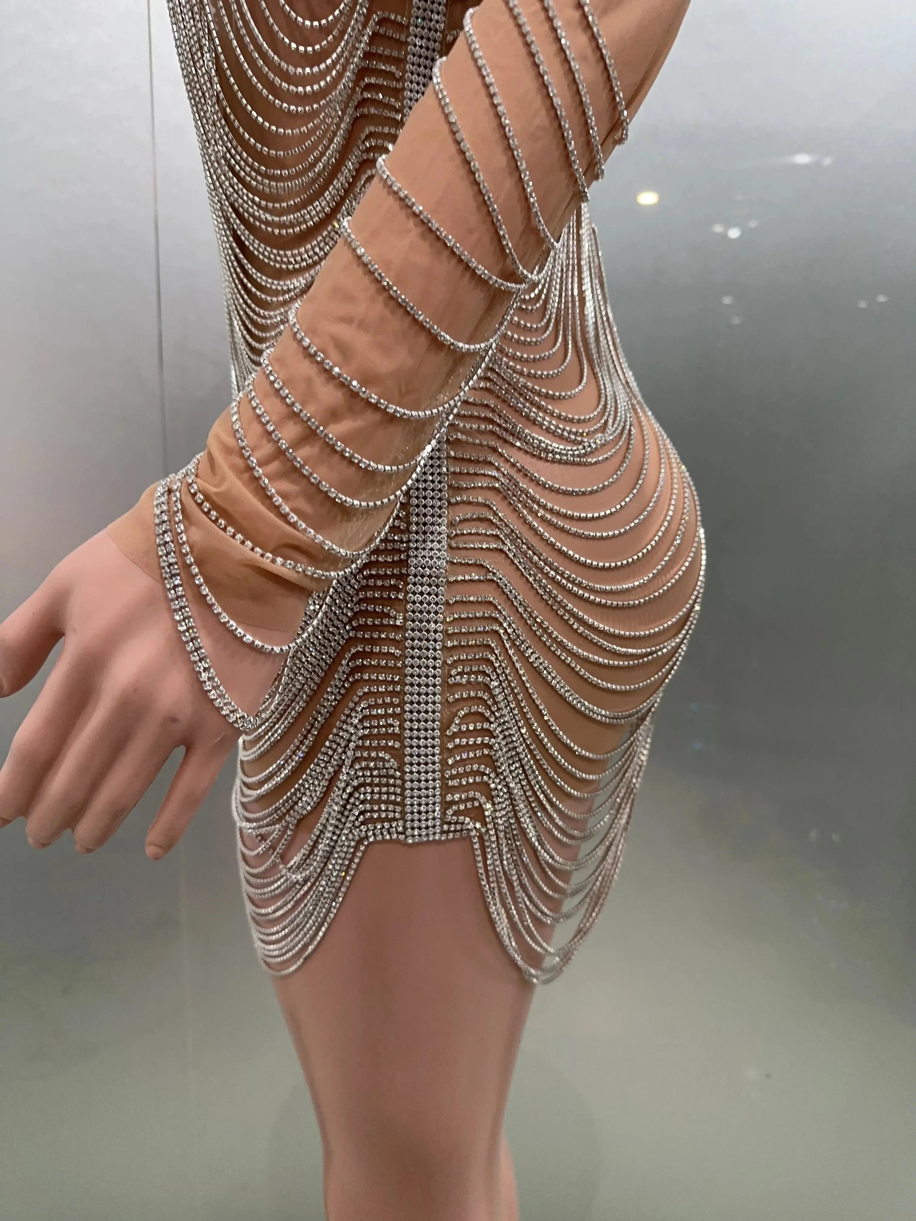 Luxury Tassels Chain Mini Dress