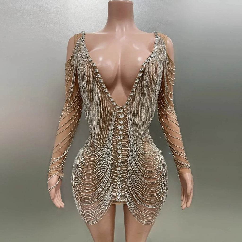 Luxury Tassels Chain Mini Dress