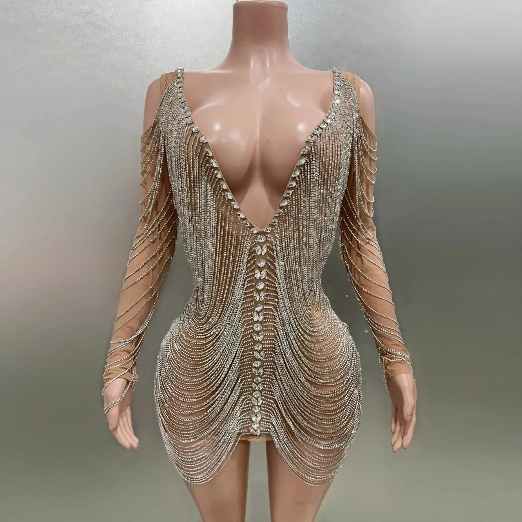 Luxury Tassels Chain Mini Dress