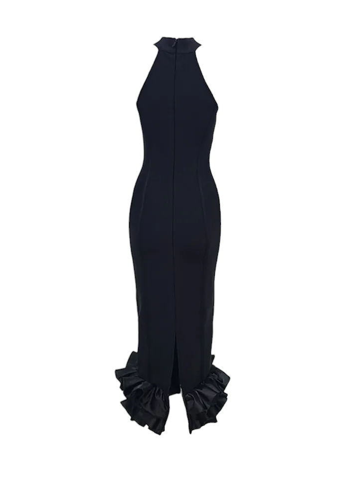 Maddie Ruffle Bandage Dress- Black
