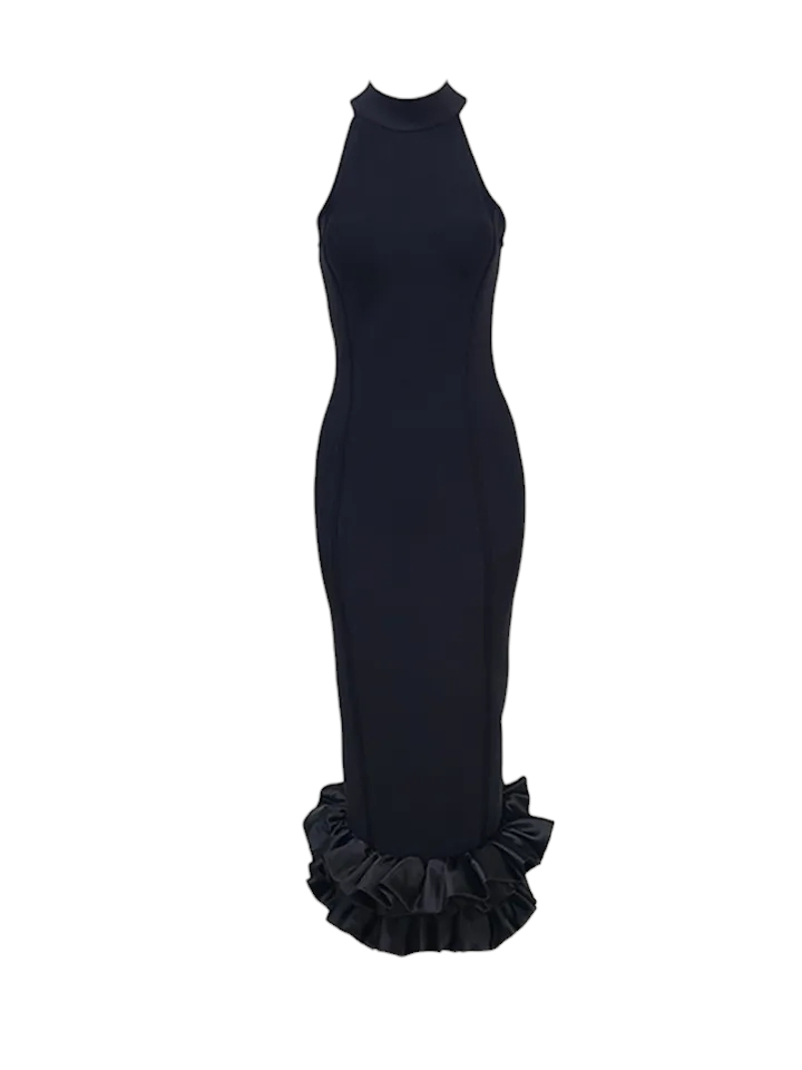Maddie Ruffle Bandage Dress- Black