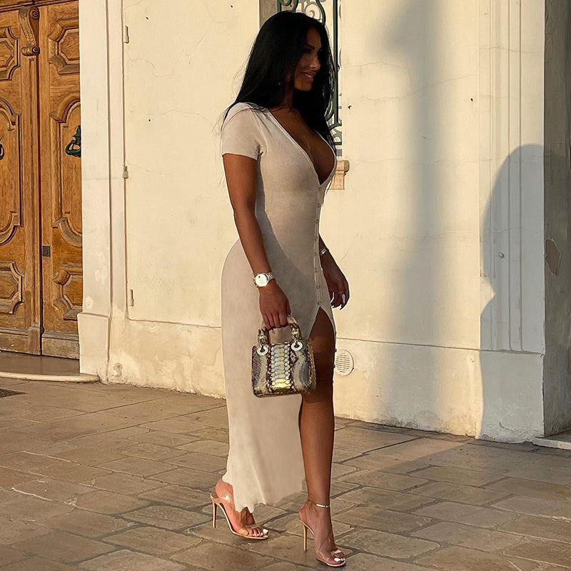 Maxine High Split V-neck Maxi Dress