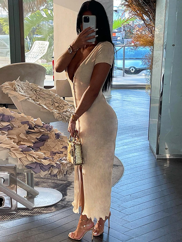Maxine High Split V-neck Maxi Dress