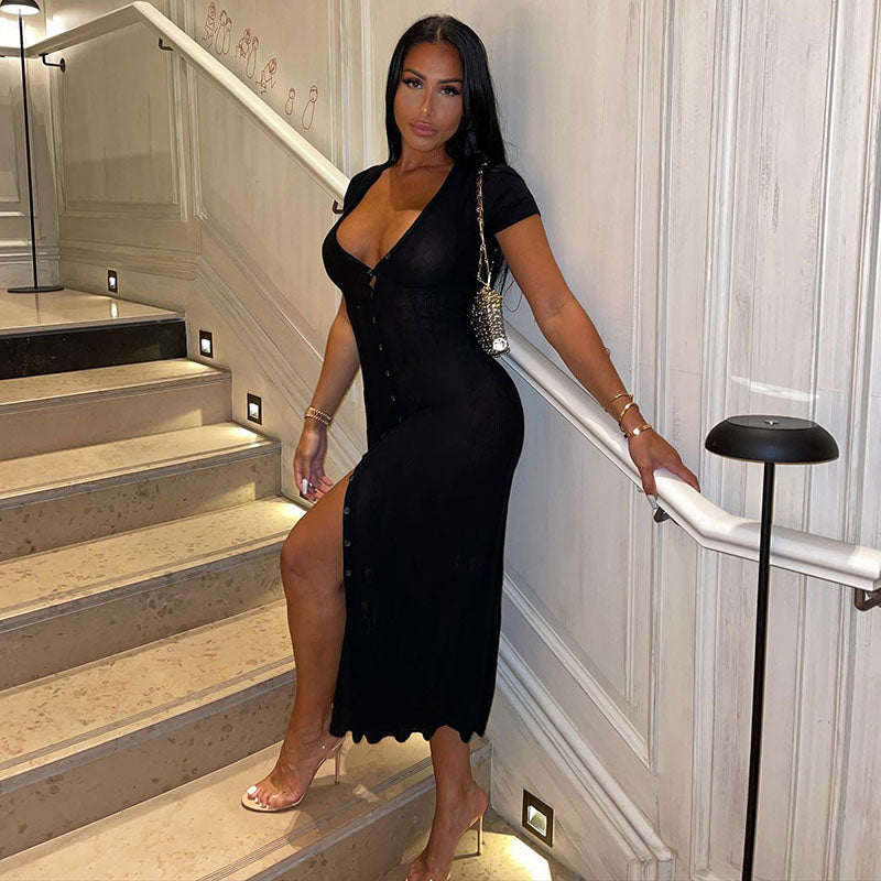 Maxine High Split V-neck Maxi Dress