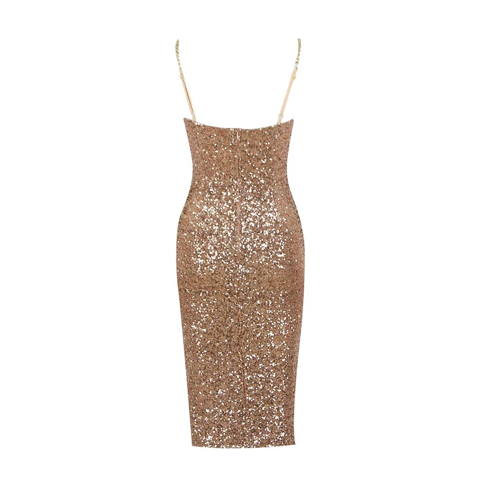 Miss Golden Sequins Midi Dress