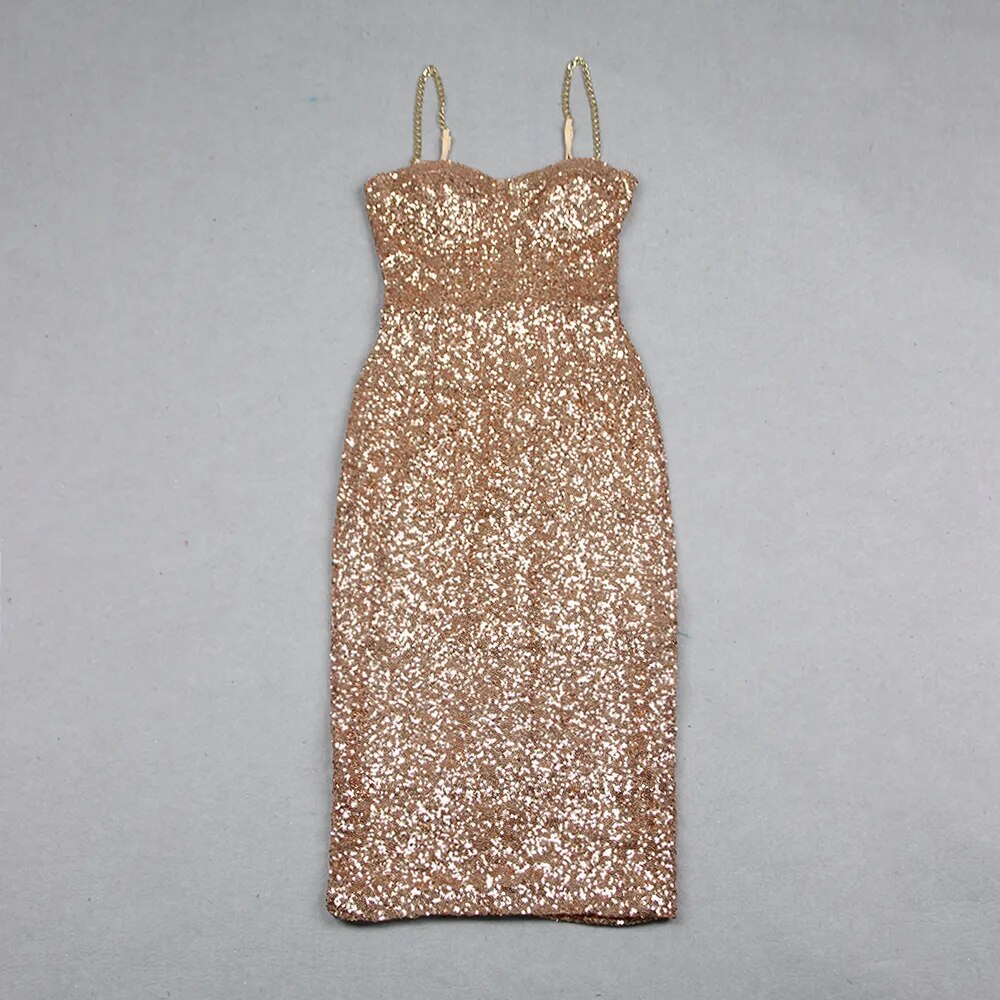 Miss Golden Sequins Midi Dress