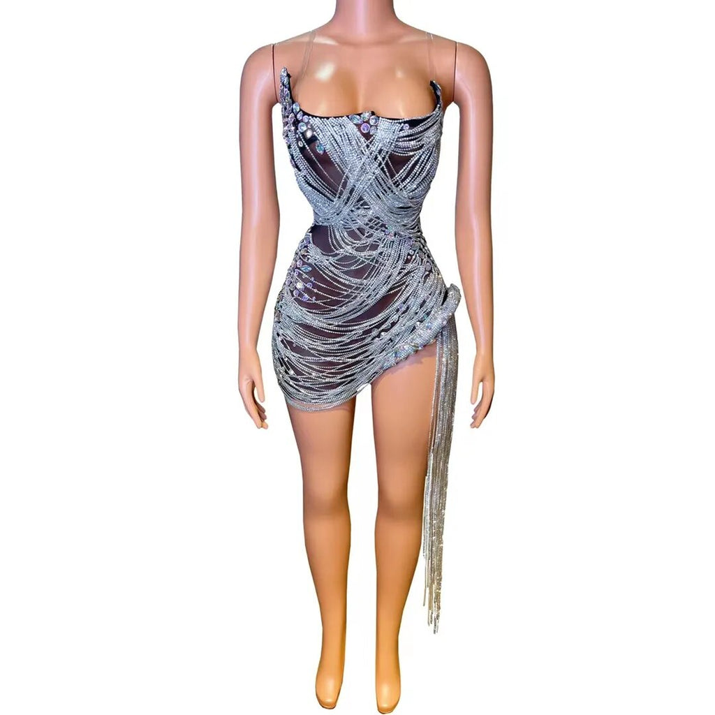 Ms. Bling Fringe Mesh Dress