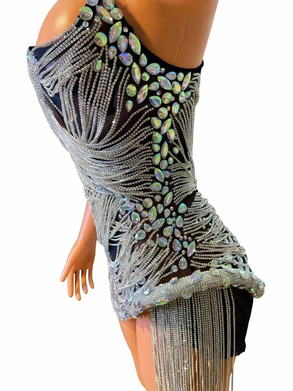 Ms. Bling Fringe Mesh Dress