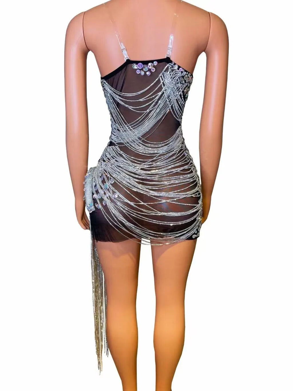 Ms. Bling Fringe Mesh Dress