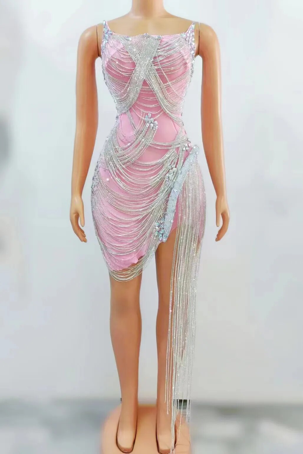 Ms. Bling Fringe Mesh Dress