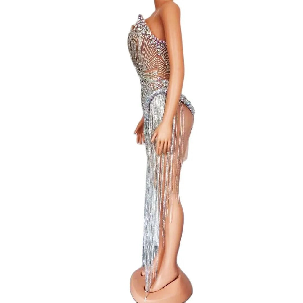 Ms. Bling Fringe Mesh Dress
