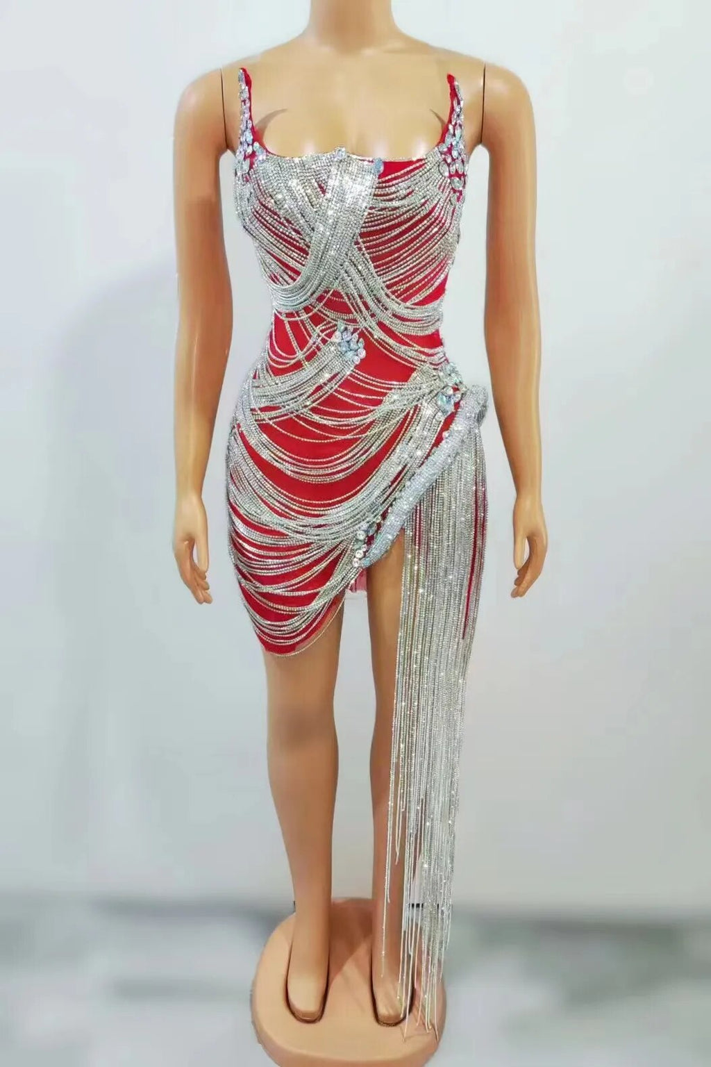 Ms. Bling Fringe Mesh Dress