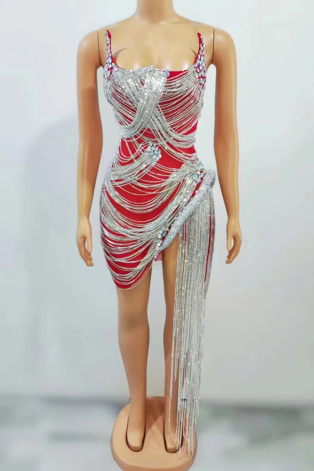 Ms. Bling Fringe Mesh Dress