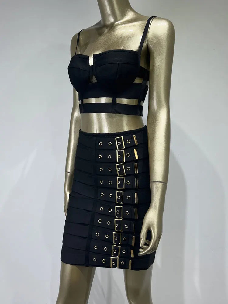 Multi Buttons Skirt Set