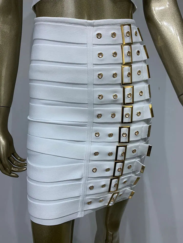 Multi Buttons Skirt Set