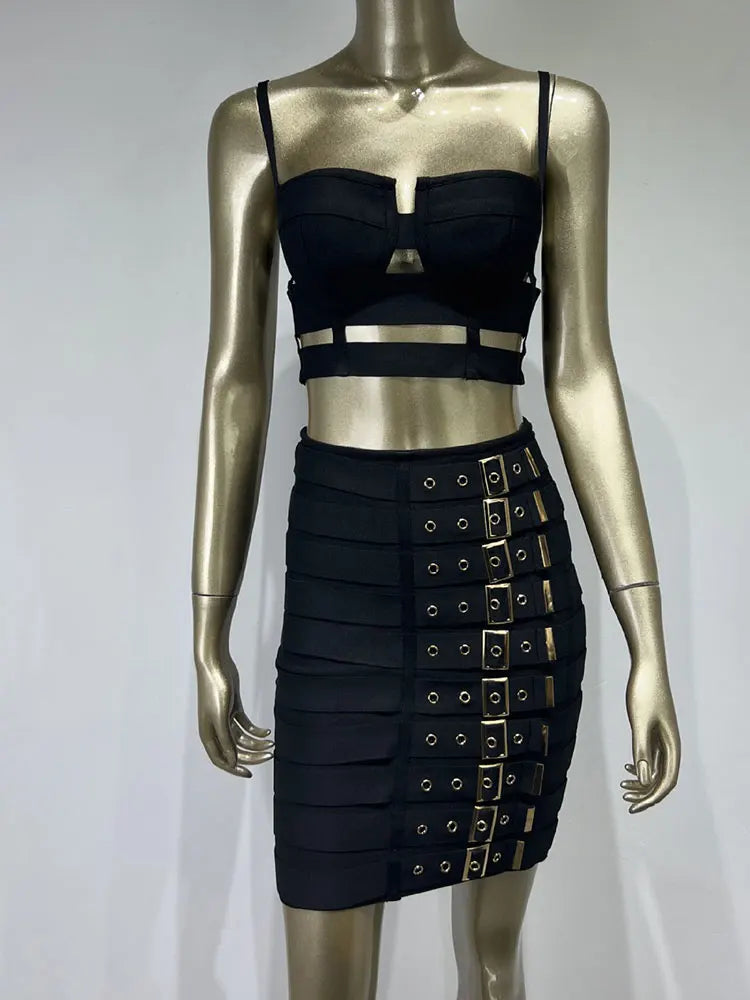 Multi Buttons Skirt Set