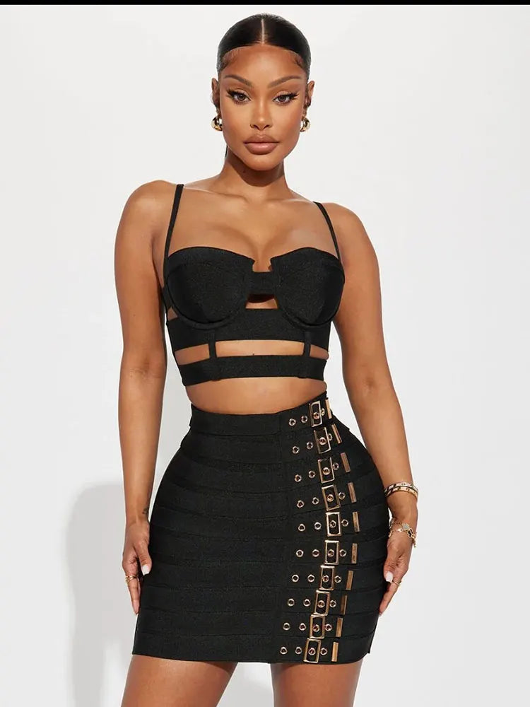 Multi Buttons Skirt Set