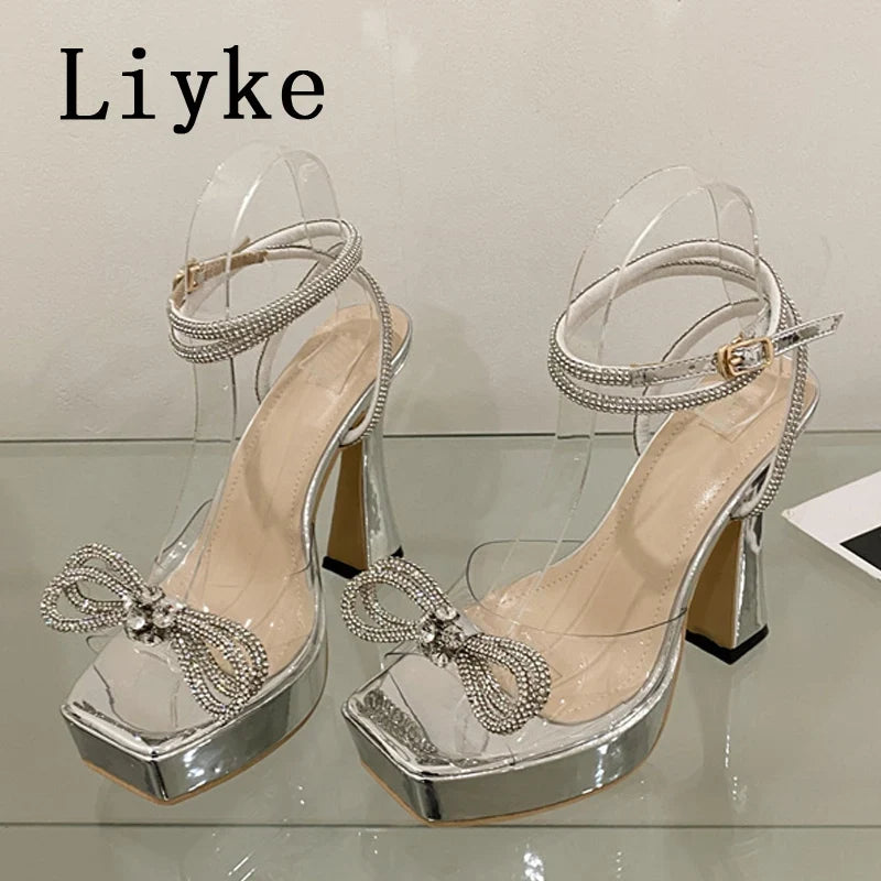 Crystal Bowknot Platform Heels