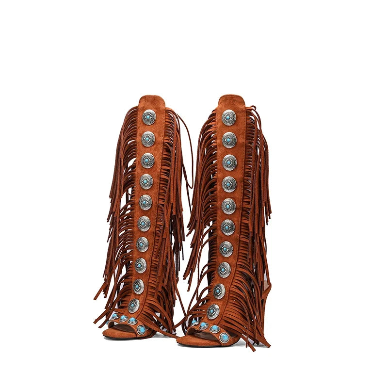 Cowgirl Suede Tassel High Heels