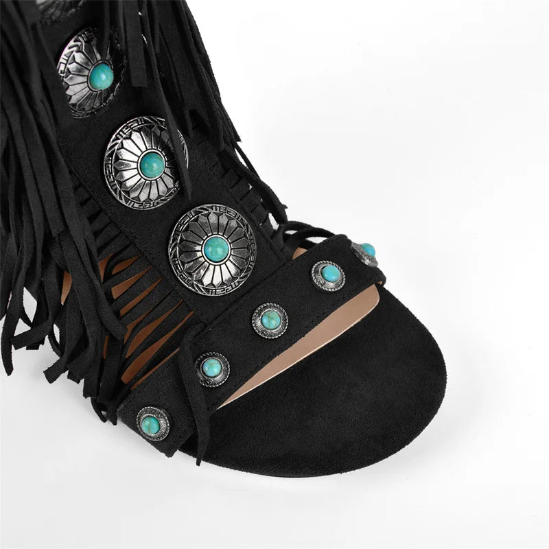 Lace Up Fringe Sandals