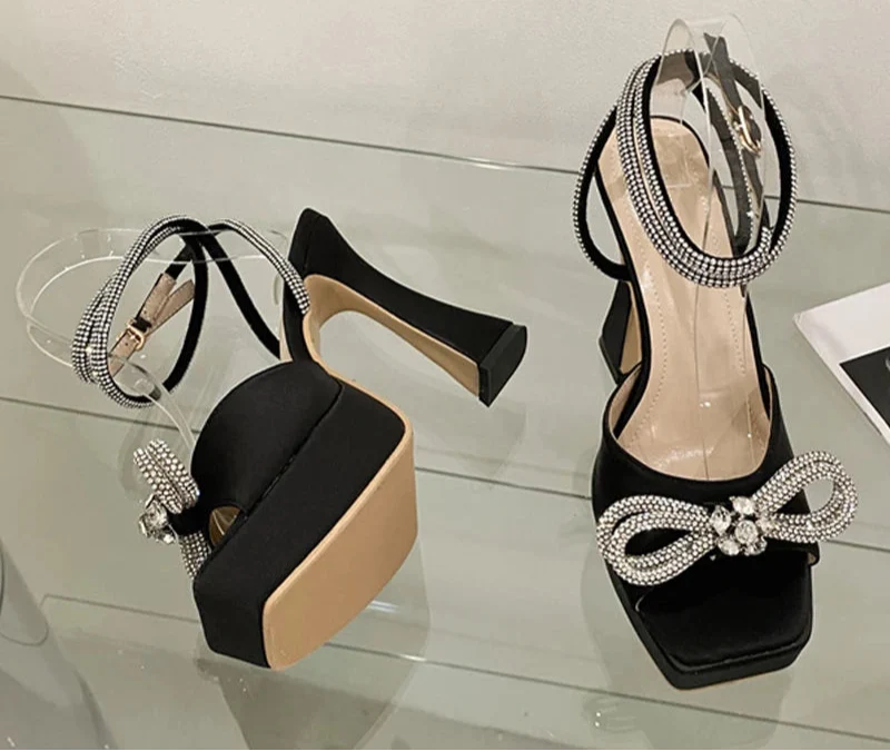 Crystal Bowknot Platform Heels
