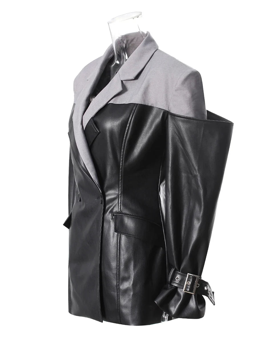 Leather Lapel Sleeve Jacket