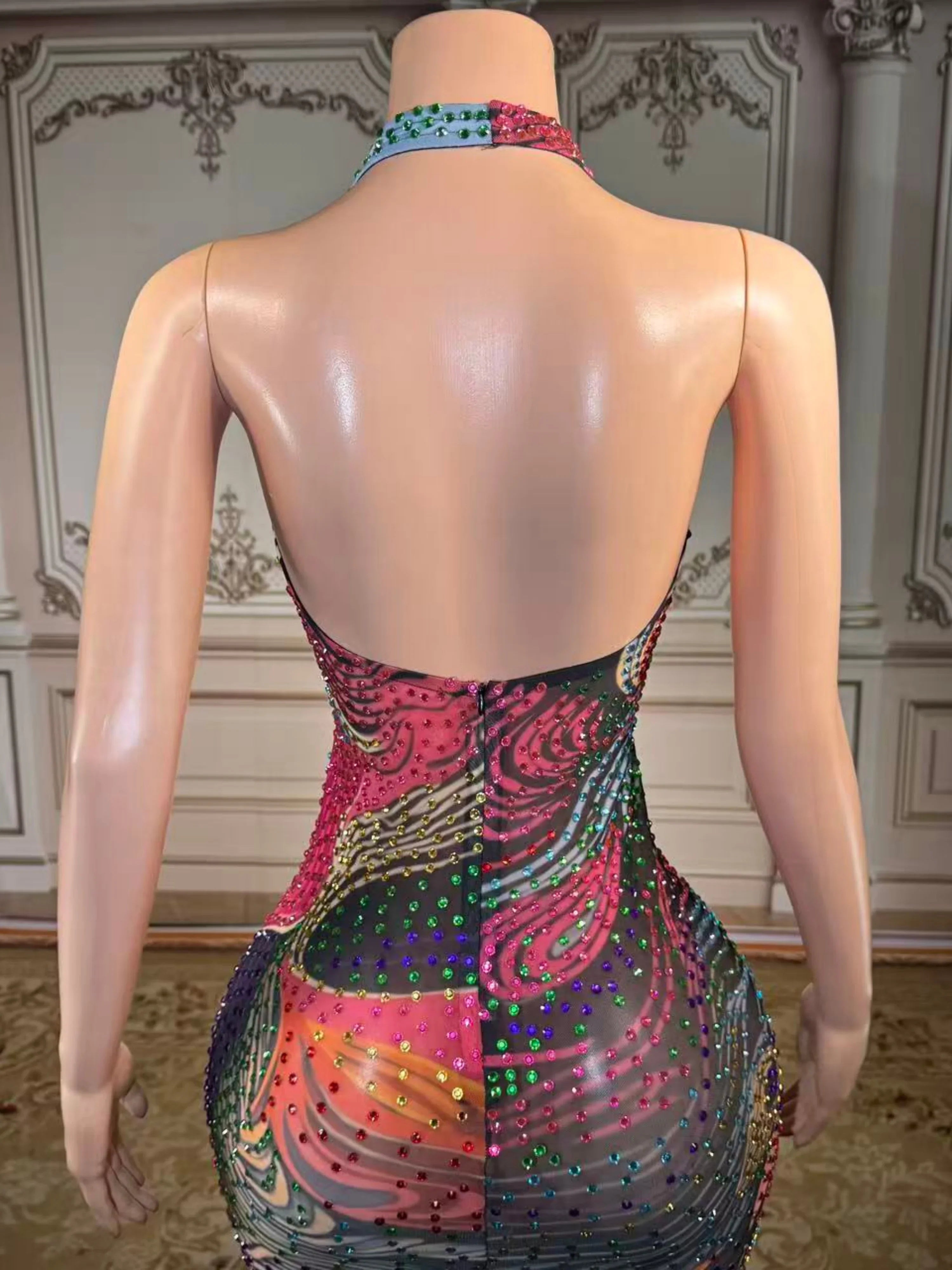 Luxe Rhinestone Mesh Maxi Dress