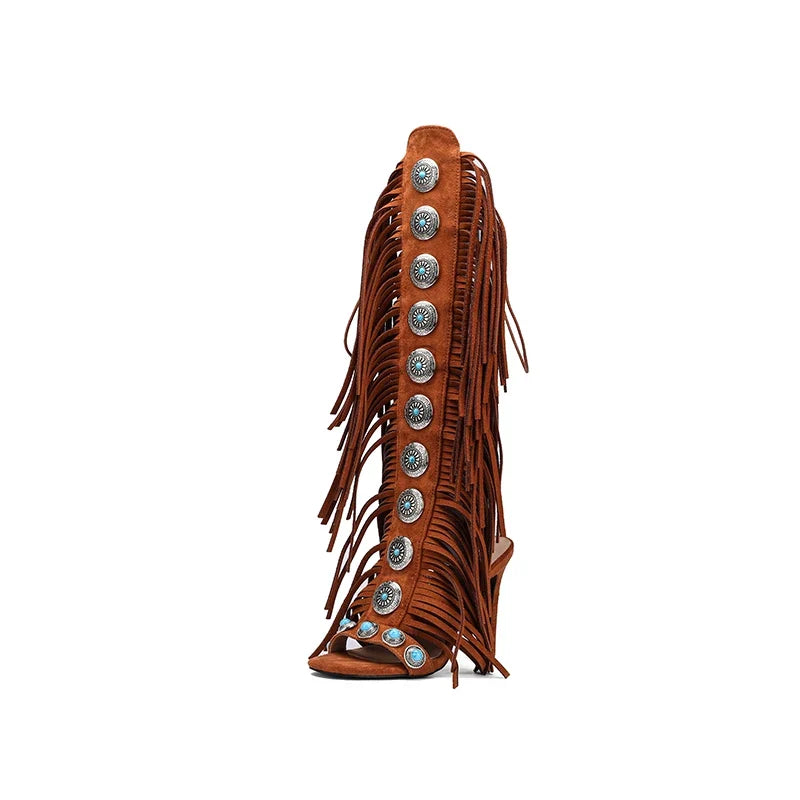 Cowgirl Suede Tassel High Heels