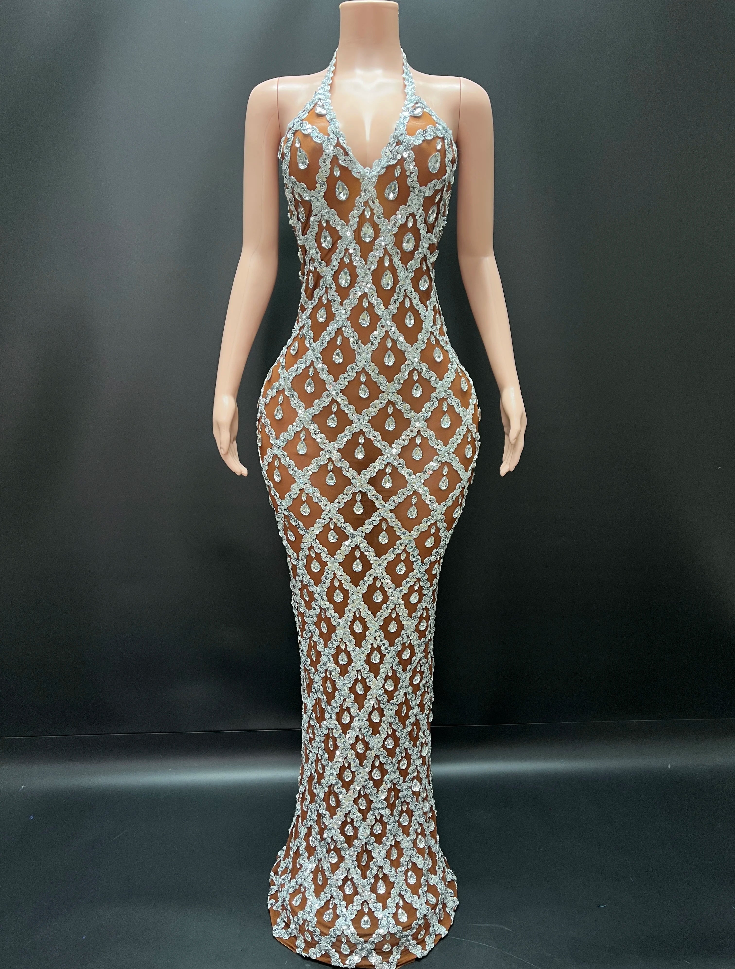 Abi Rhinestone Mesh Maxi Dress