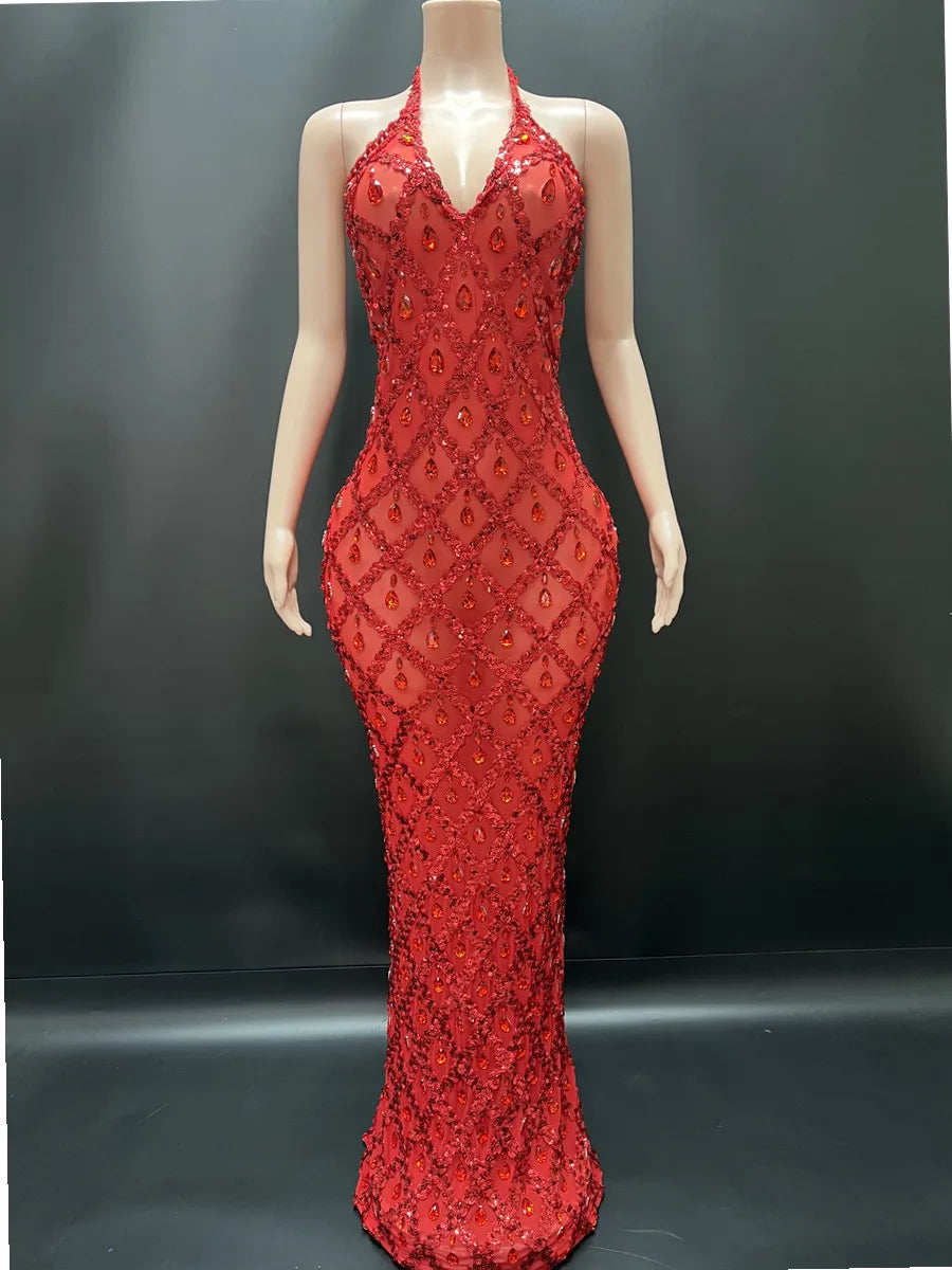 Abi Rhinestone Mesh Maxi Dress