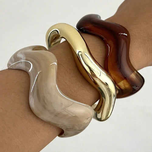 3Pcs Wavy Resin Bangle Set