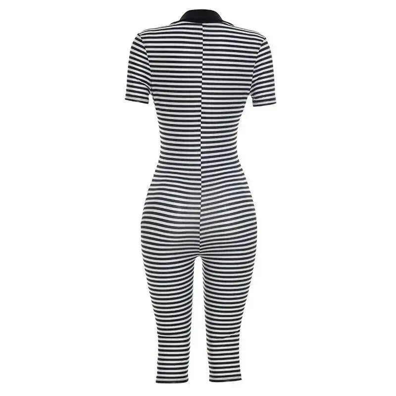 Deep V-Neck Striped Romper