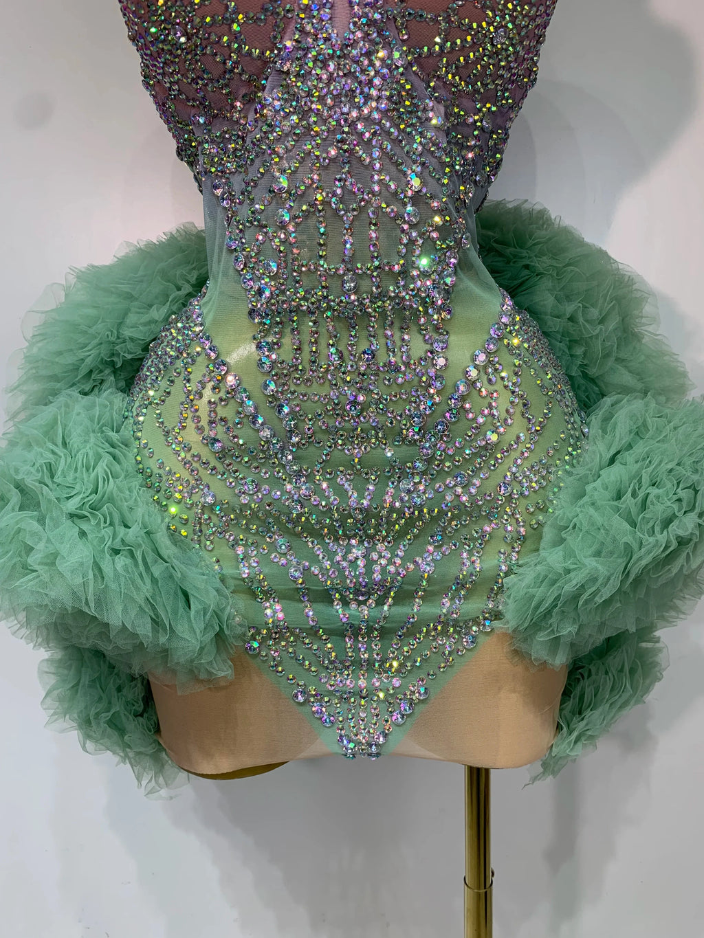 Minty Green Diamond Mesh Dress