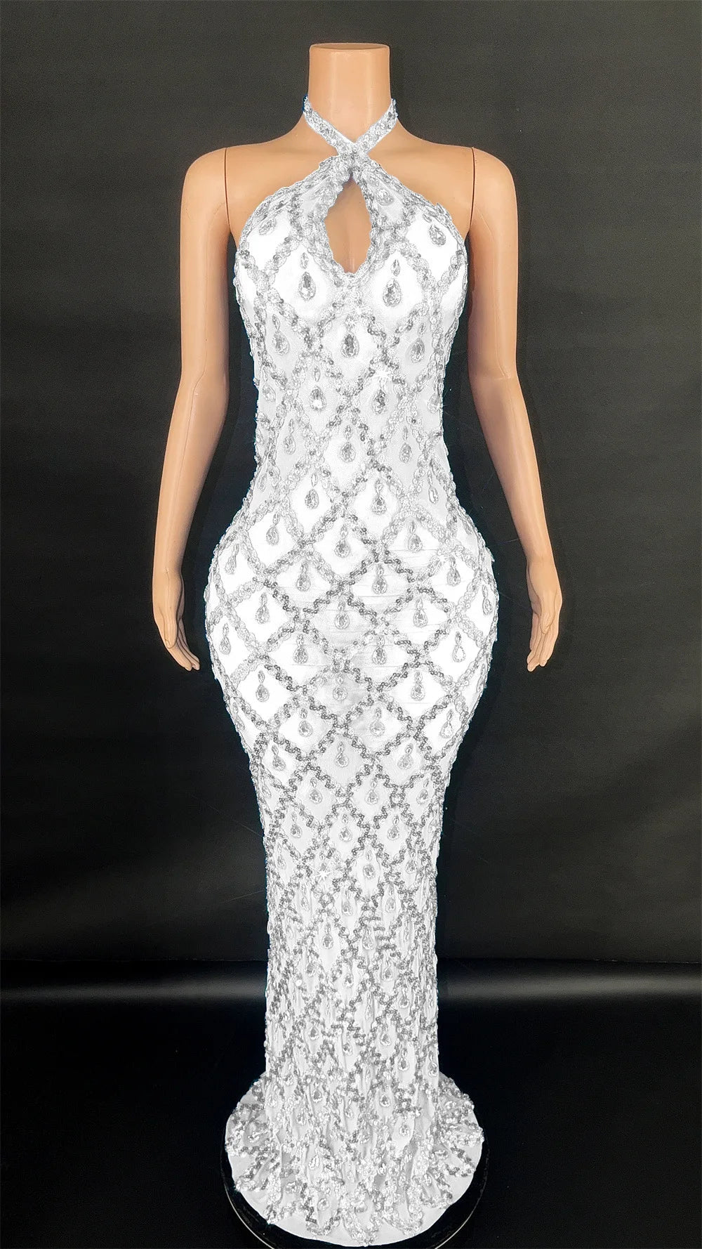 Abi Rhinestone Mesh Maxi Dress