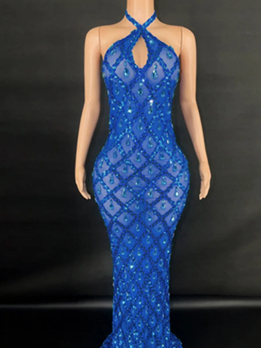 Abi Rhinestone Mesh Maxi Dress