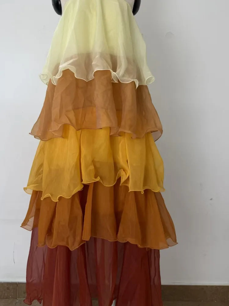 Ombre Tiered Chiffon Maxi Dress