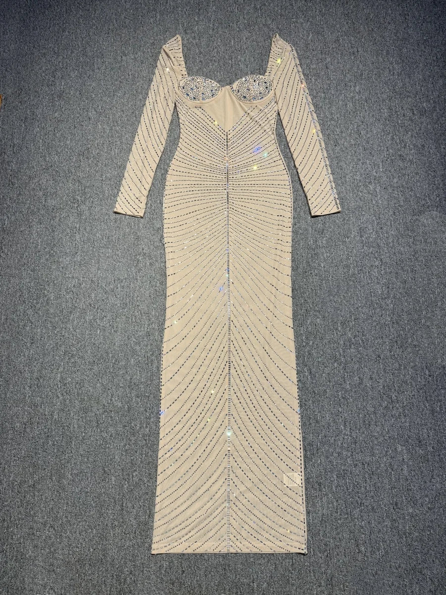 Laila Rhinestone Mesh Maxi Dress