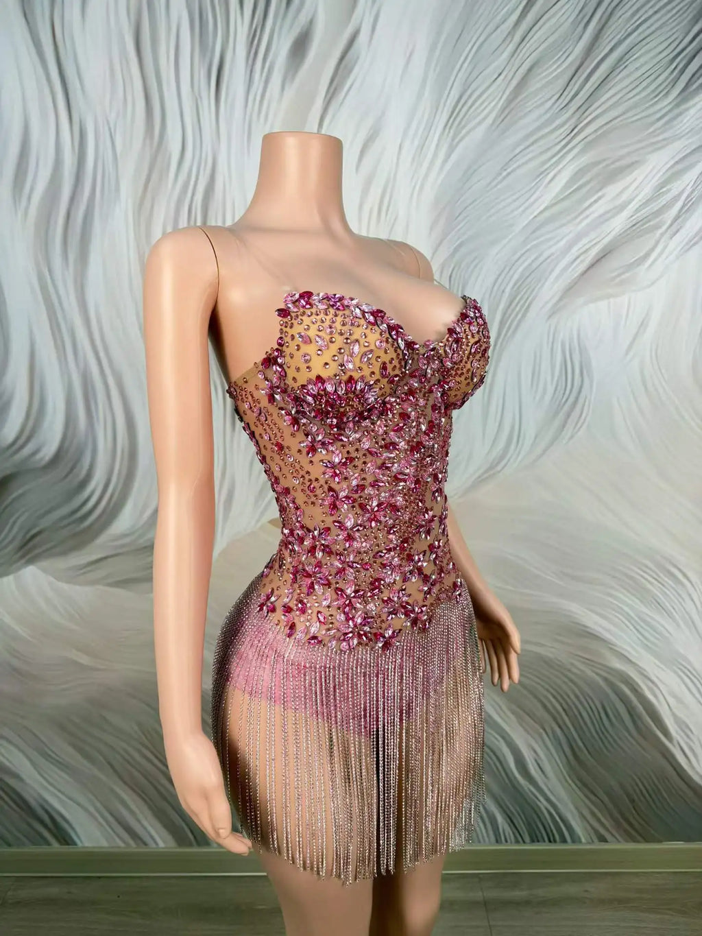 Cocktail Fringe Sheer Mini Dress