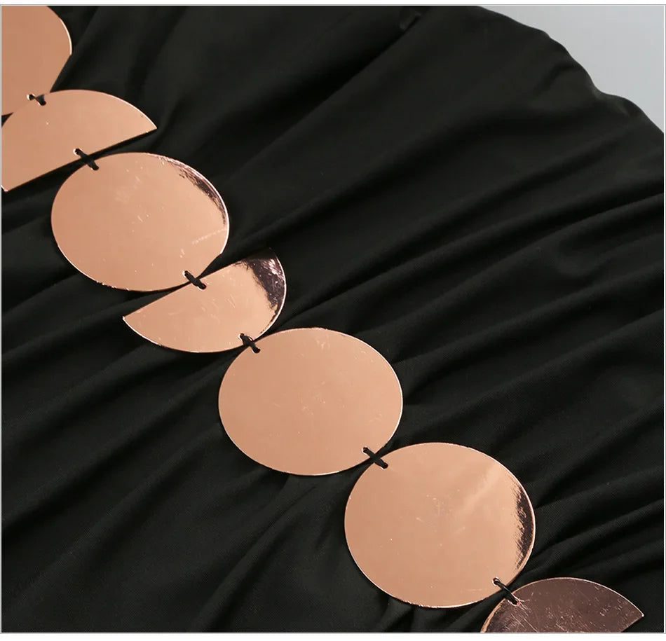 Metallic Discs Pleated Bodycon Dress