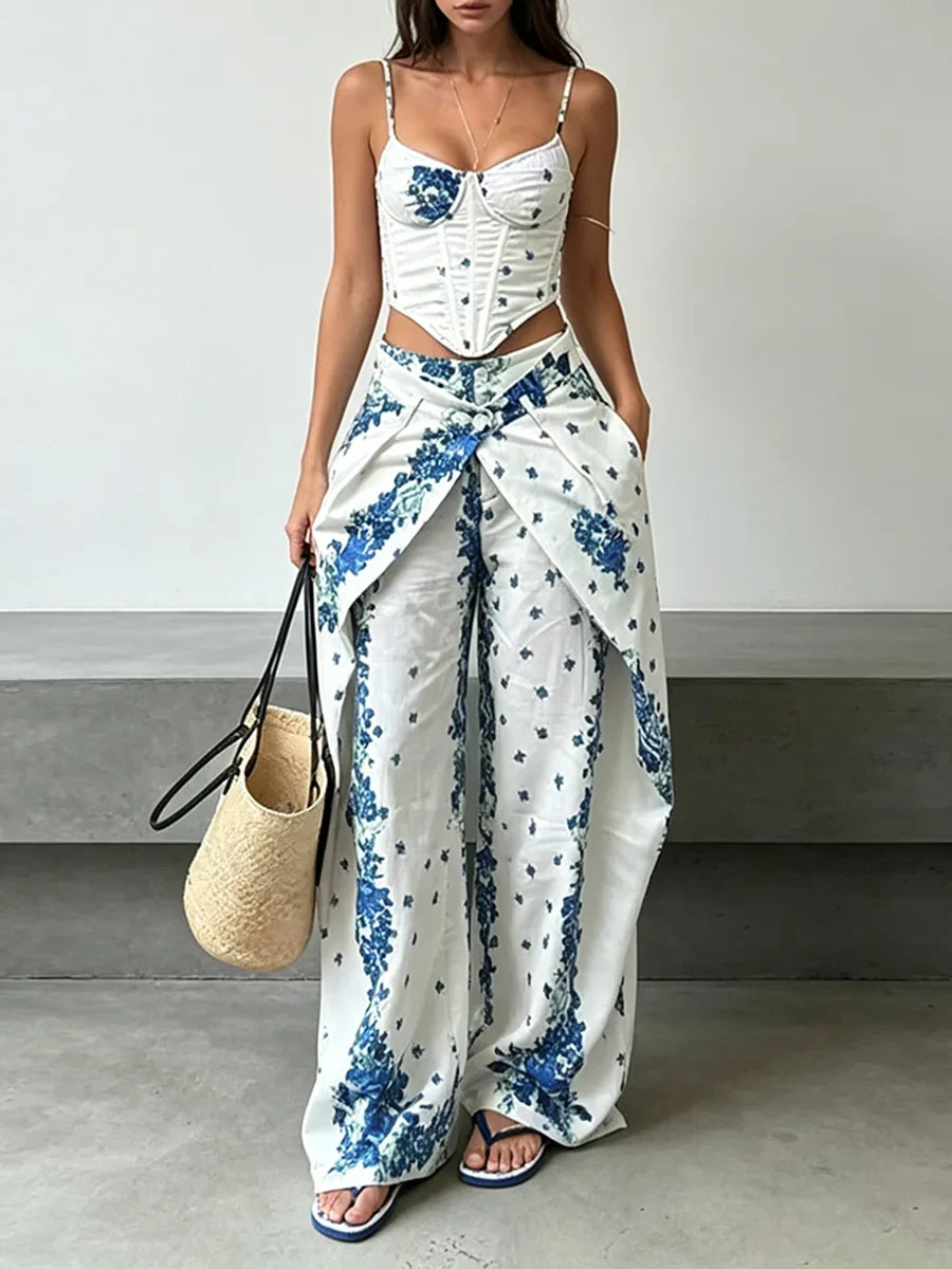 Boho Floral Corset Pants Set