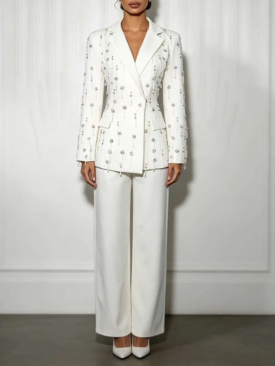 Chic Beaded Blazer Pants Set