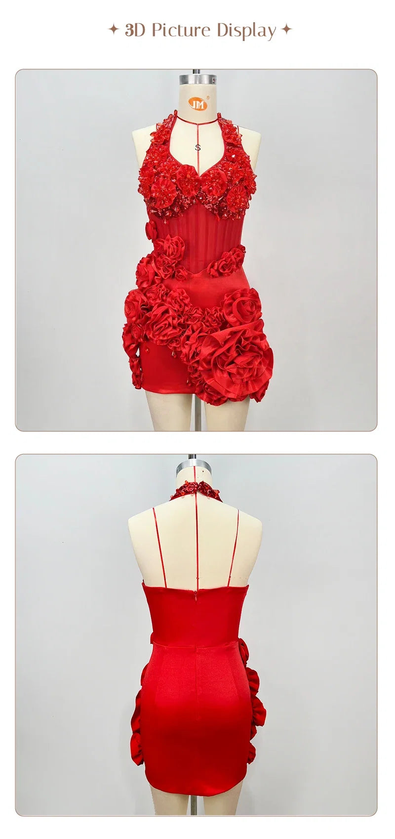 Floral Halter Sequins Mini Dress